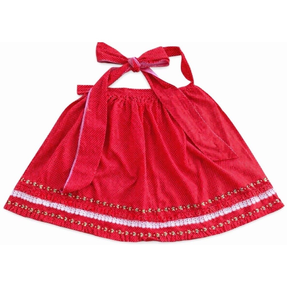 Vintage Prairie Cottagecore Red Polka Dot Apron Lace Trim Farmhouse Kitchen Host